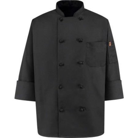 VF IMAGEWEAR Chef Designs 10 Button-Front Chef Coat, Knot Buttons, Black, Spun Polyester, 4XL 0427BKRG4XL